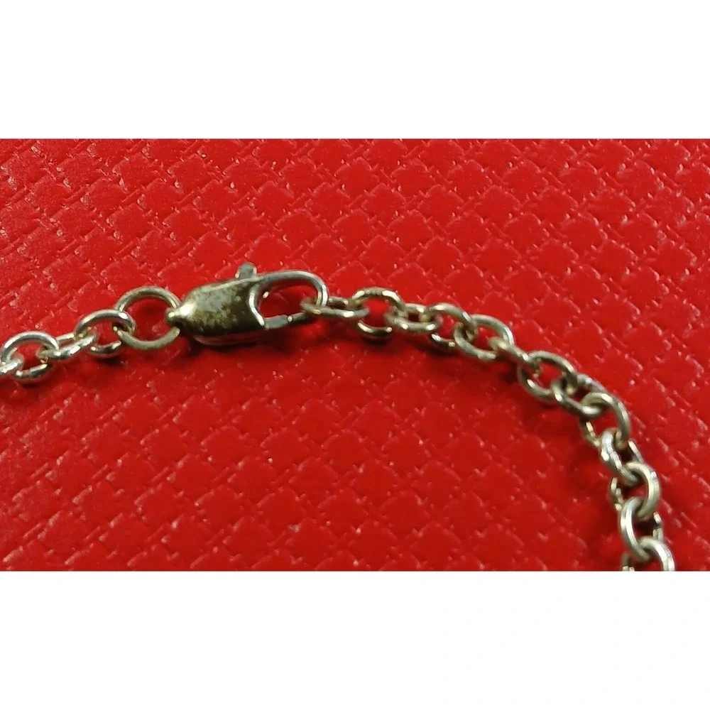 Vintage 1990s Sterling Silver Heart Dangle Charm Bracelet Cubic Zirconia 7 Inch